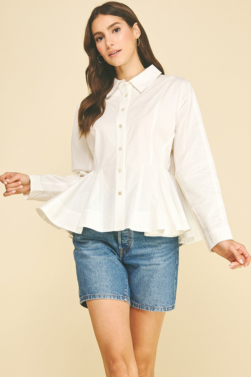 Greta Peplum Button Down Top