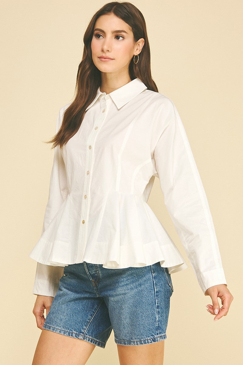 Greta Peplum Button Down Top