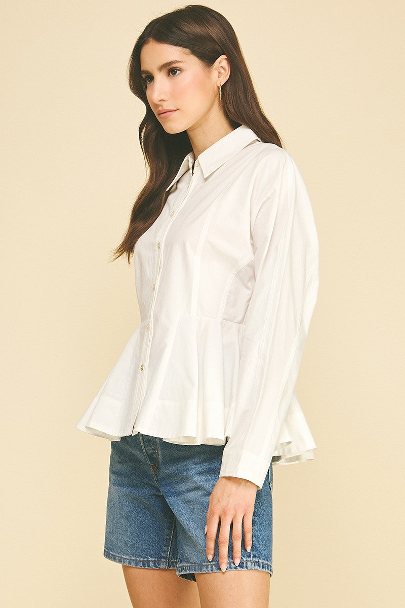 Greta Peplum Button Down Top
