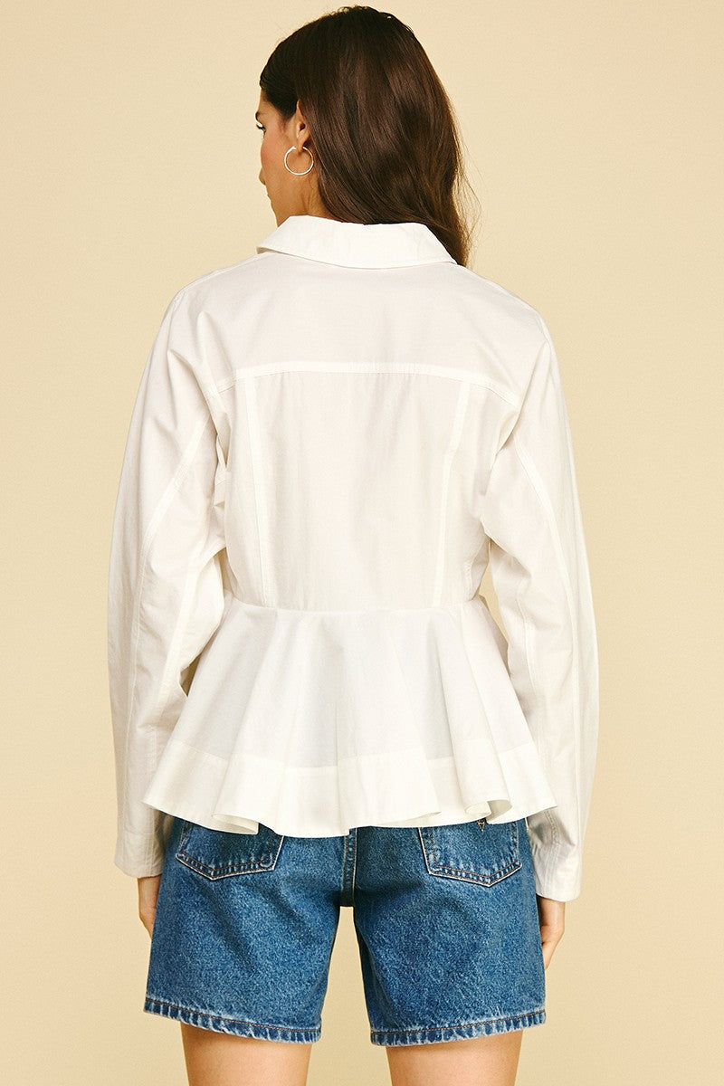 Greta Peplum Button Down Top
