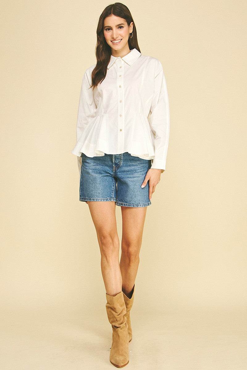 Greta Peplum Button Down Top