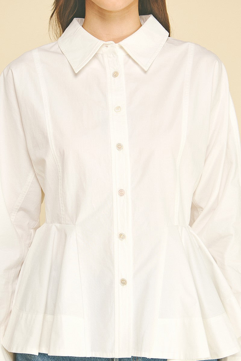 Greta Peplum Button Down Top