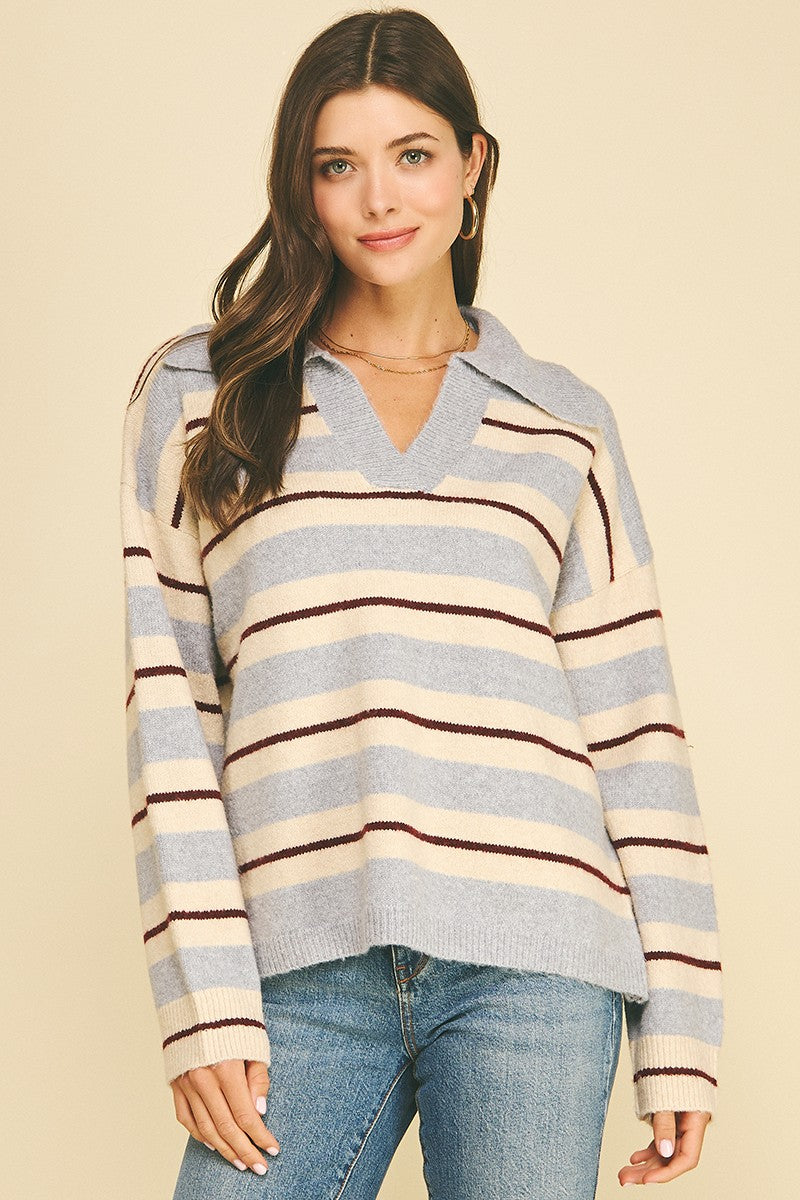 Margo Striped Collared Sweater