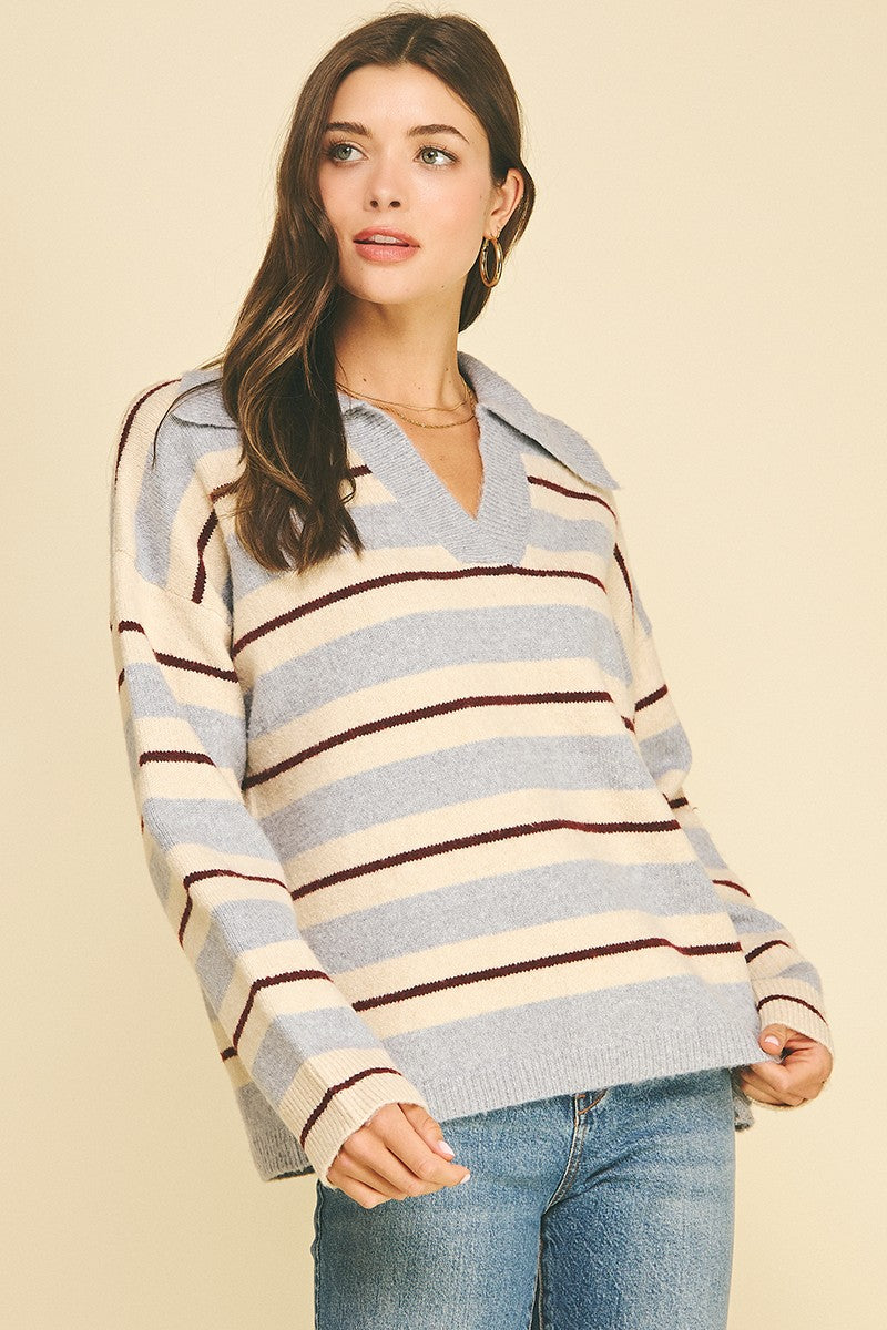 Margo Striped Collared Sweater