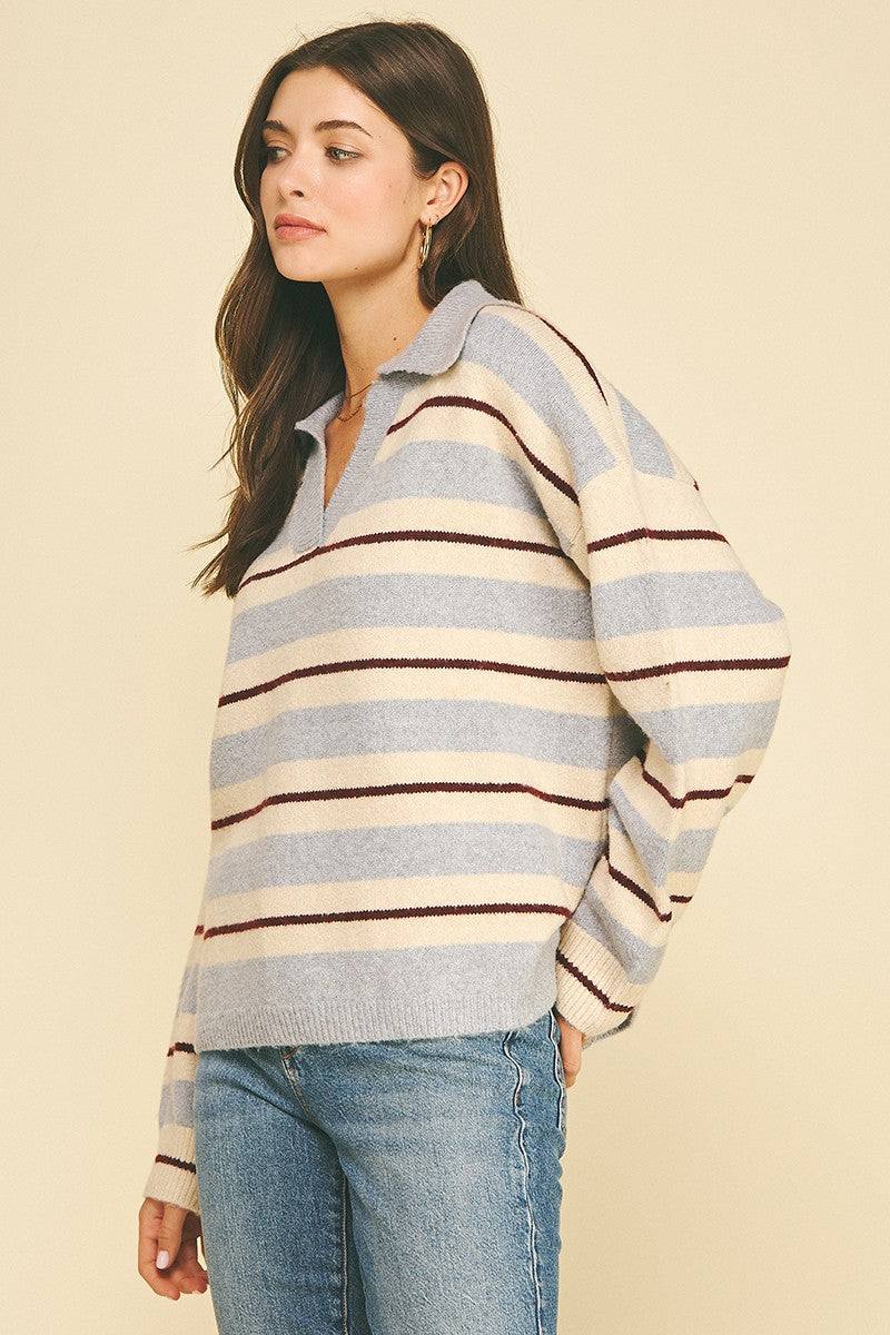 Margo Striped Collared Sweater