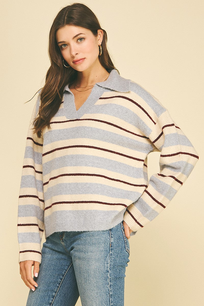 Margo Striped Collared Sweater