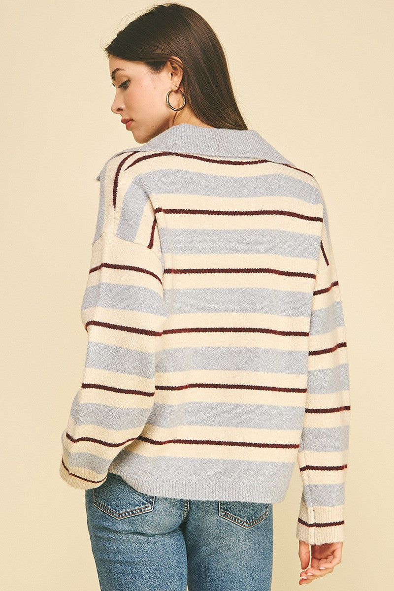 Margo Striped Collared Sweater