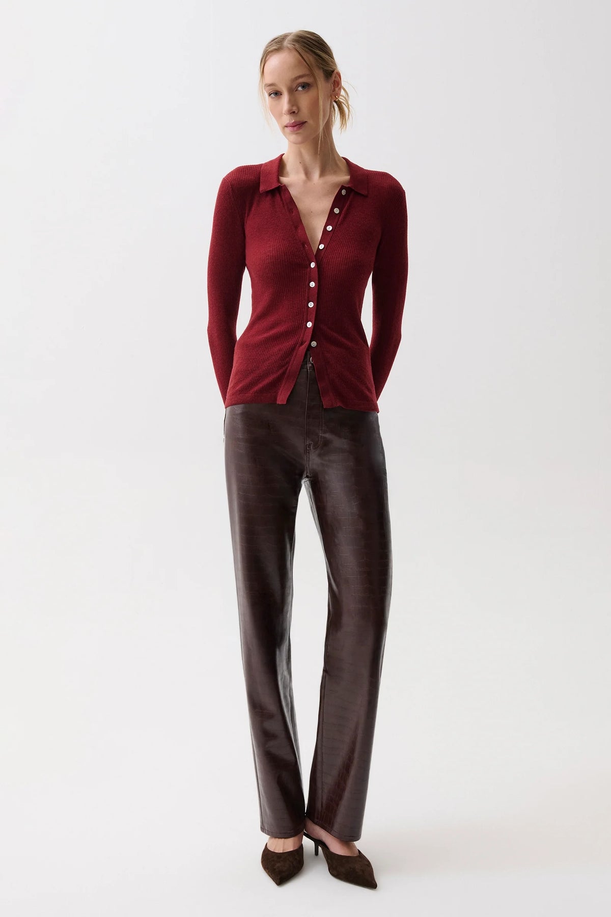 CASSIE SUPER HIGH RISE STRAIGHT - BURGUNDY CROC