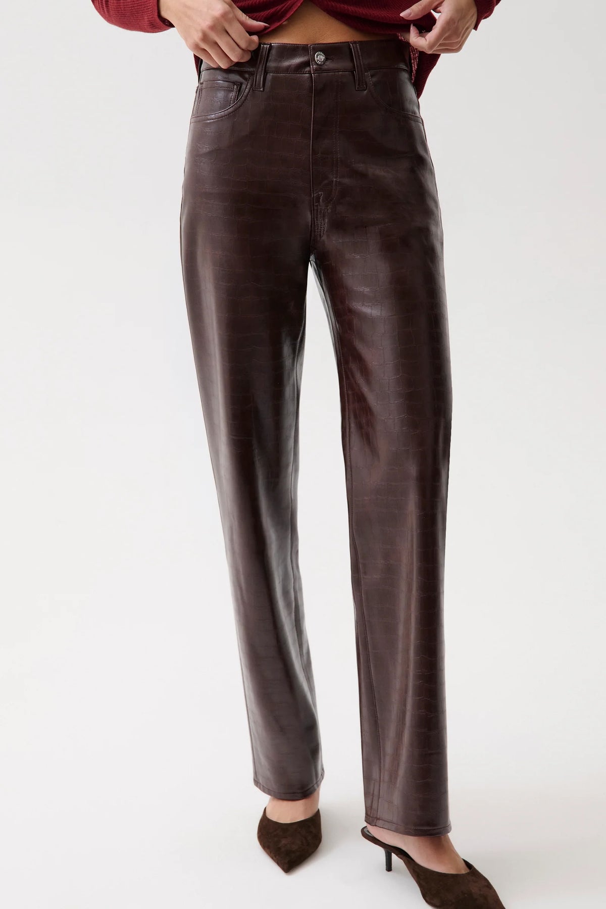 CASSIE SUPER HIGH RISE STRAIGHT - BURGUNDY CROC