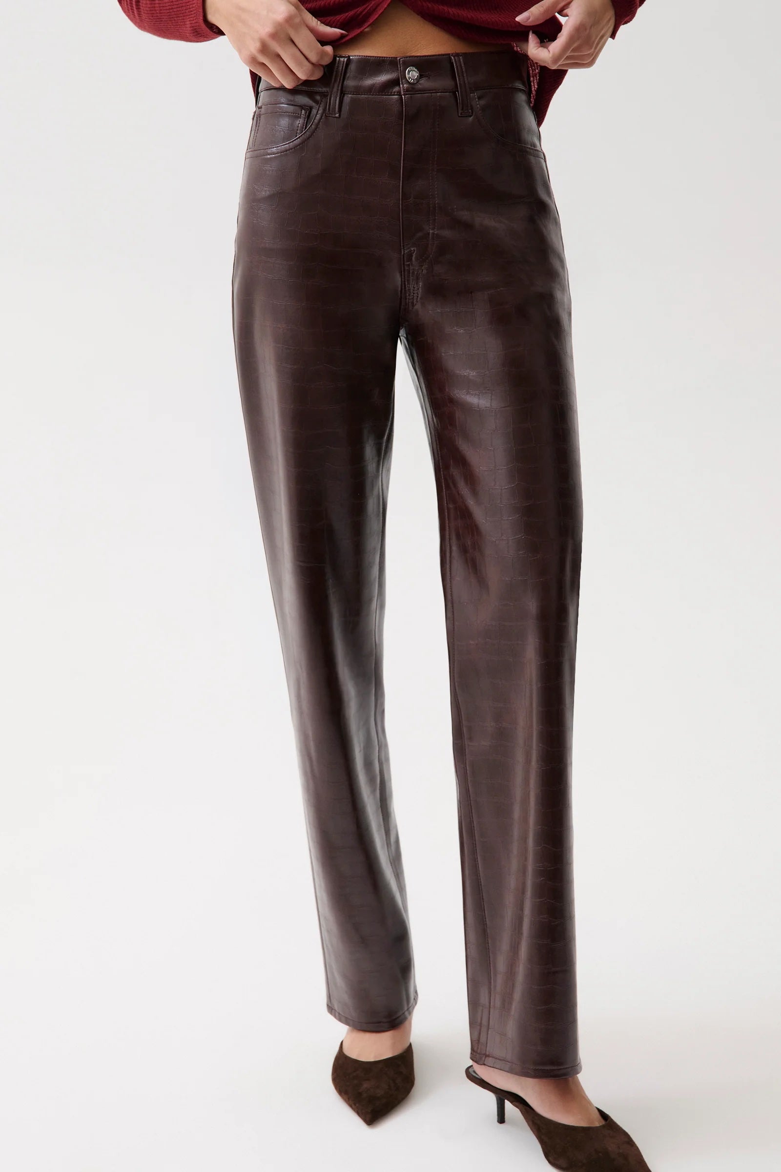 CASSIE SUPER HIGH RISE STRAIGHT - BURGUNDY CROC