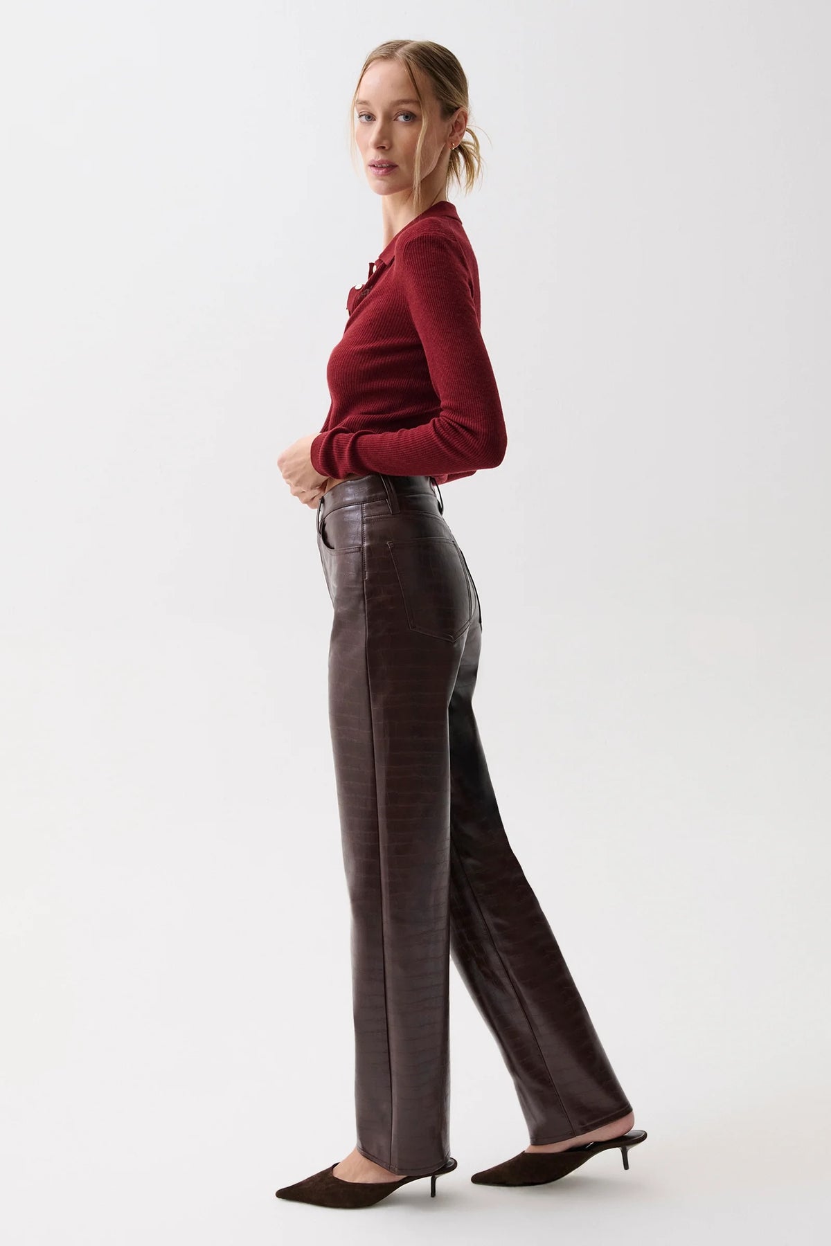 CASSIE SUPER HIGH RISE STRAIGHT - BURGUNDY CROC