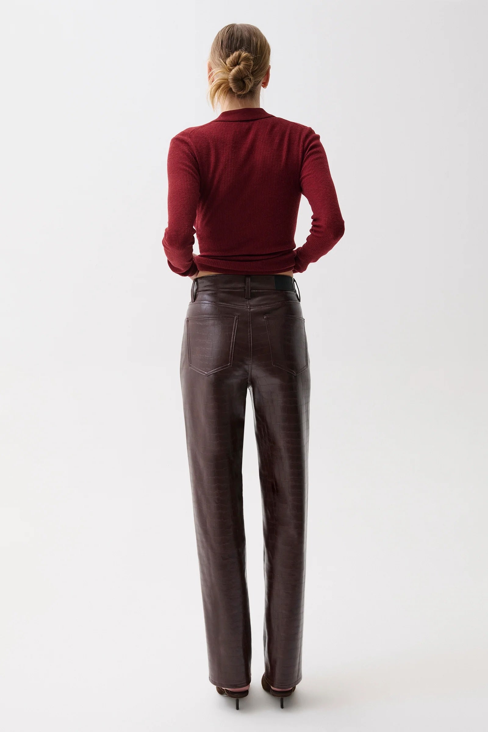CASSIE SUPER HIGH RISE STRAIGHT - BURGUNDY CROC