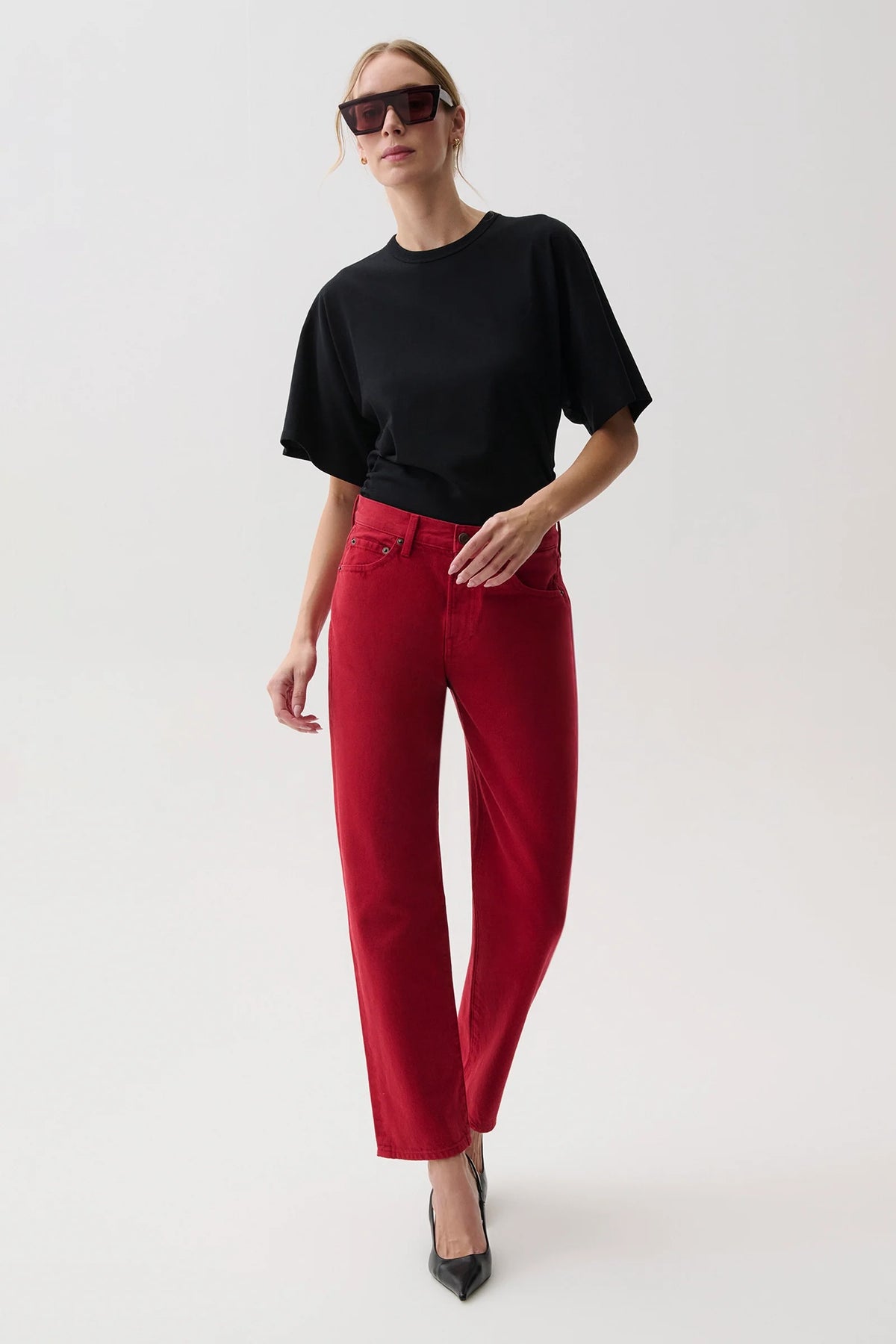LEXI MID RISE BOWED STRAIGHT - SAVVY RED