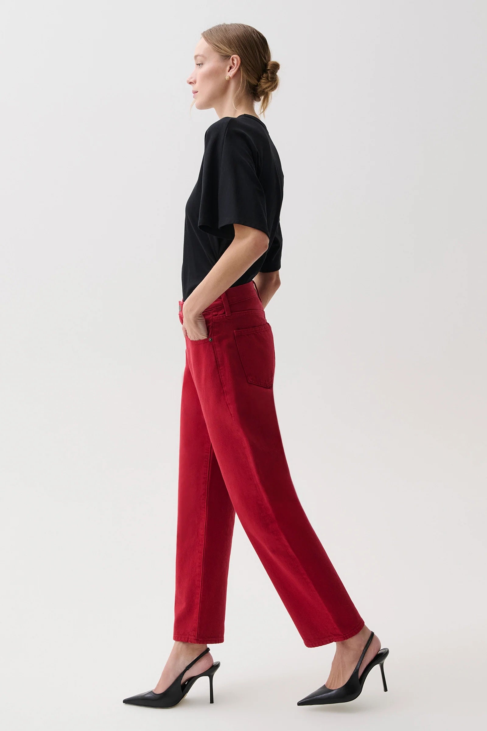 LEXI MID RISE BOWED STRAIGHT - SAVVY RED