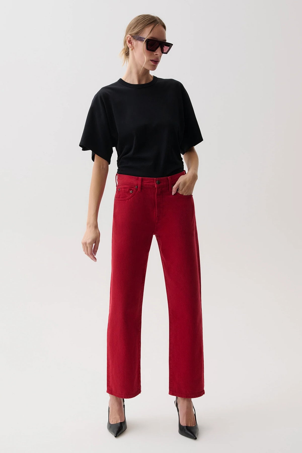 LEXI MID RISE BOWED STRAIGHT - SAVVY RED