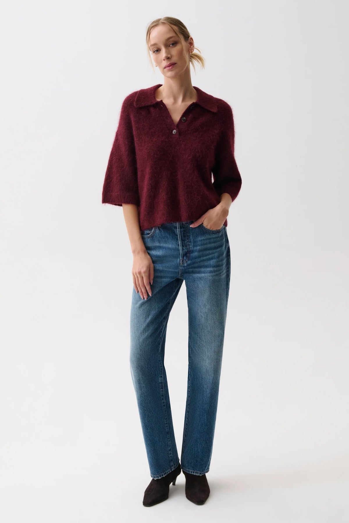 NADYA ALPACA BOXY POLO SWEATER