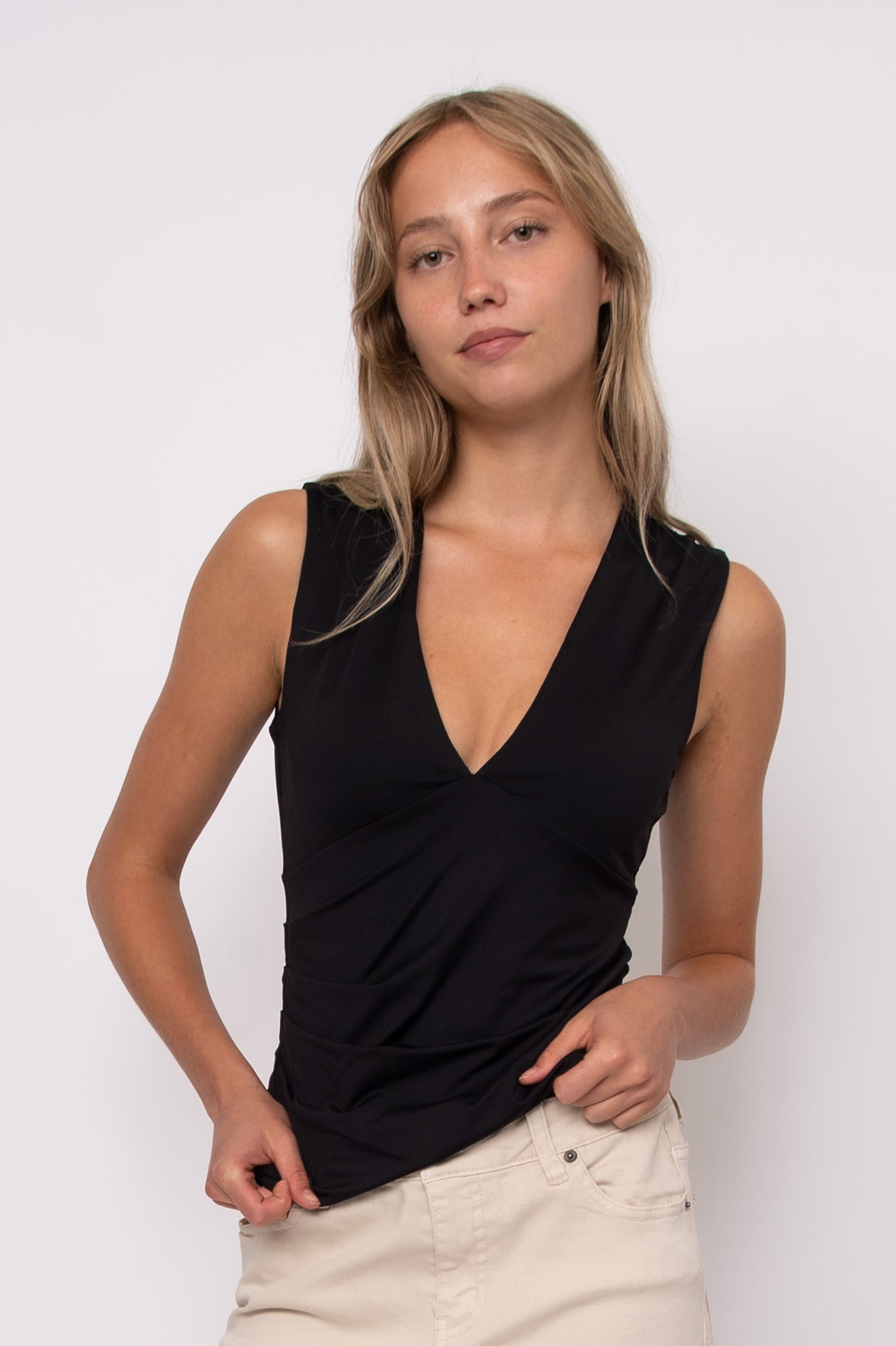 CLAUDETTE SECOND SKIN V-NECK TOP
