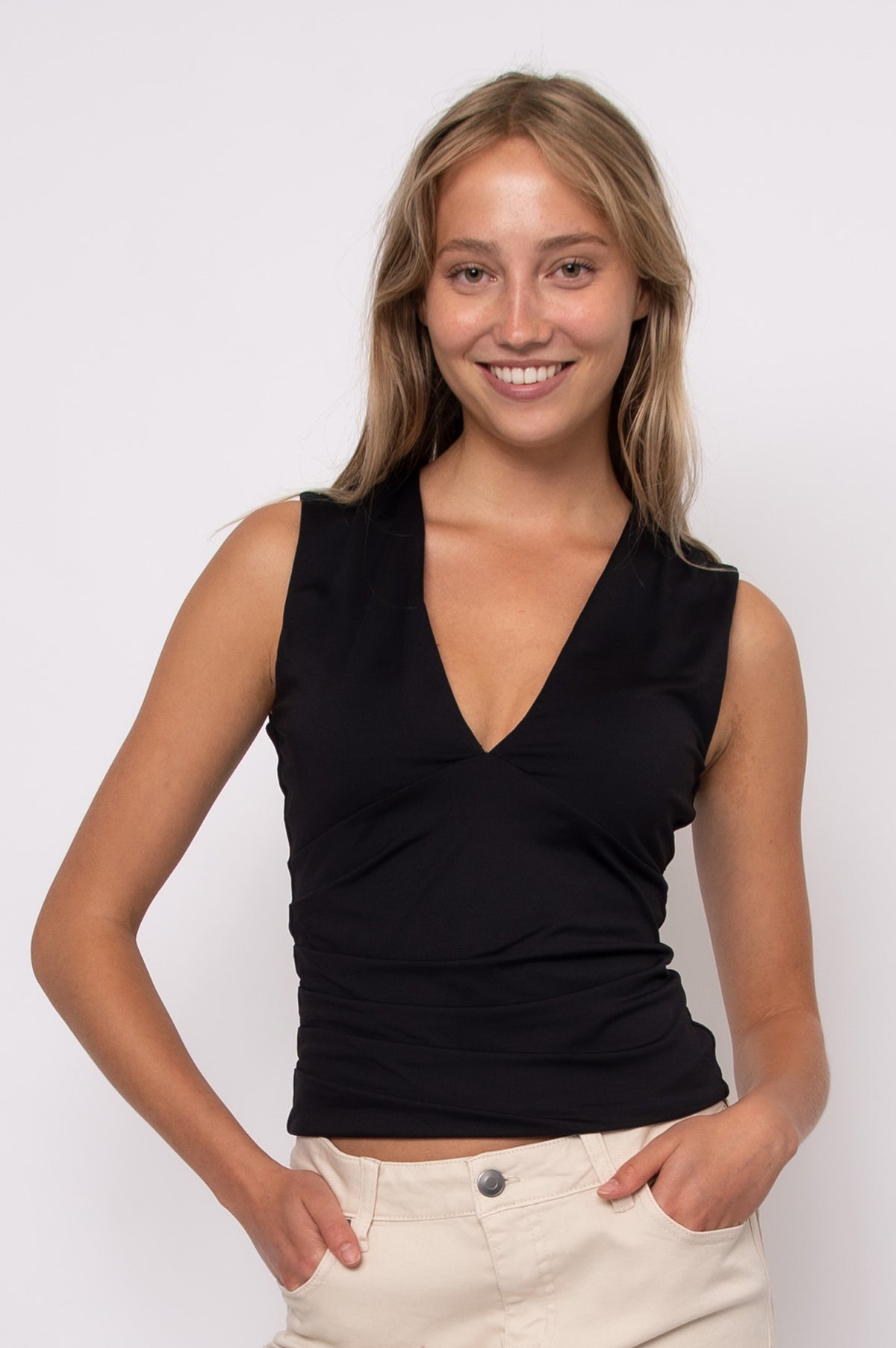 CLAUDETTE SECOND SKIN V-NECK TOP