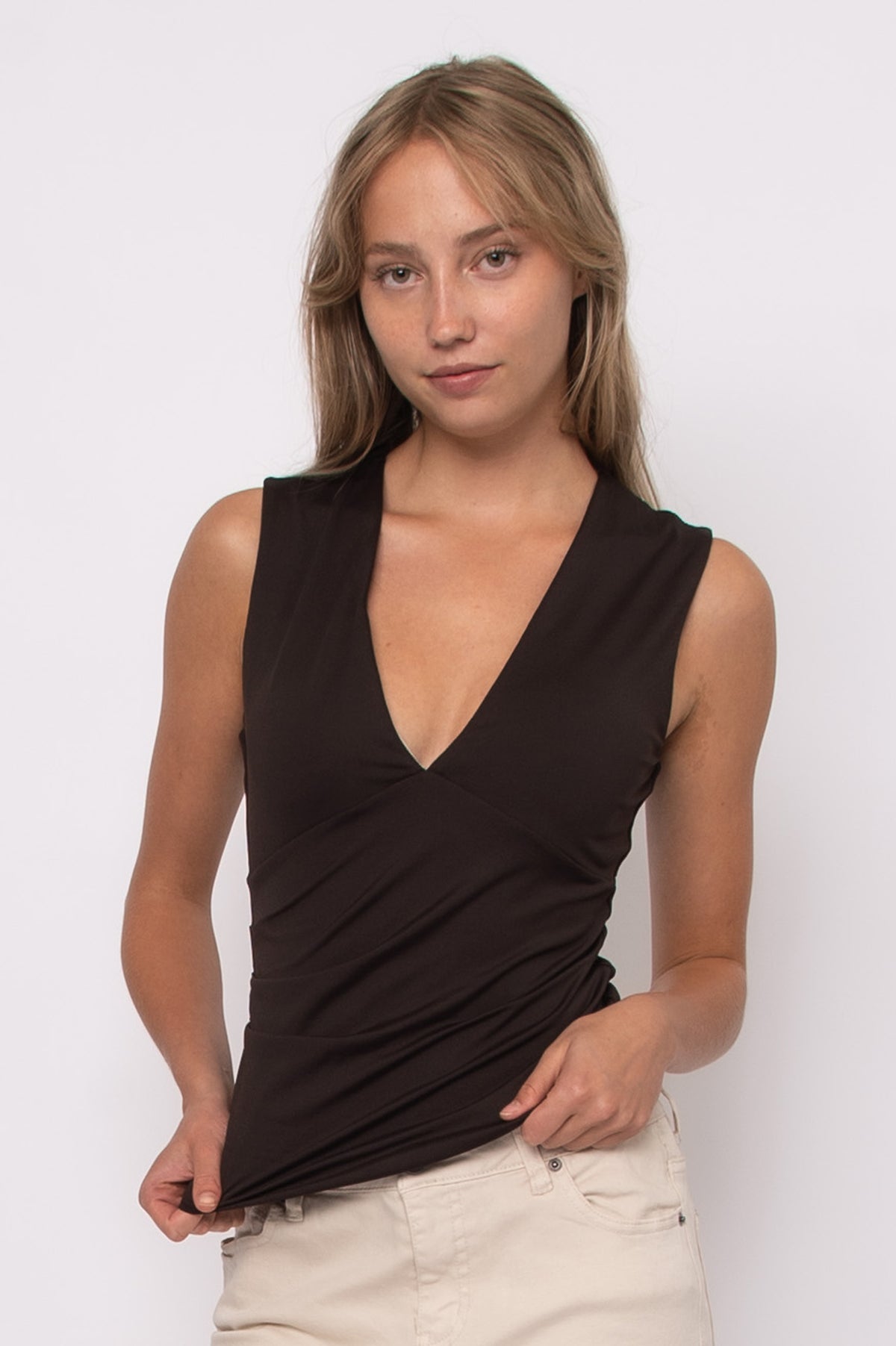 CLAUDETTE SECOND SKIN V-NECK TOP