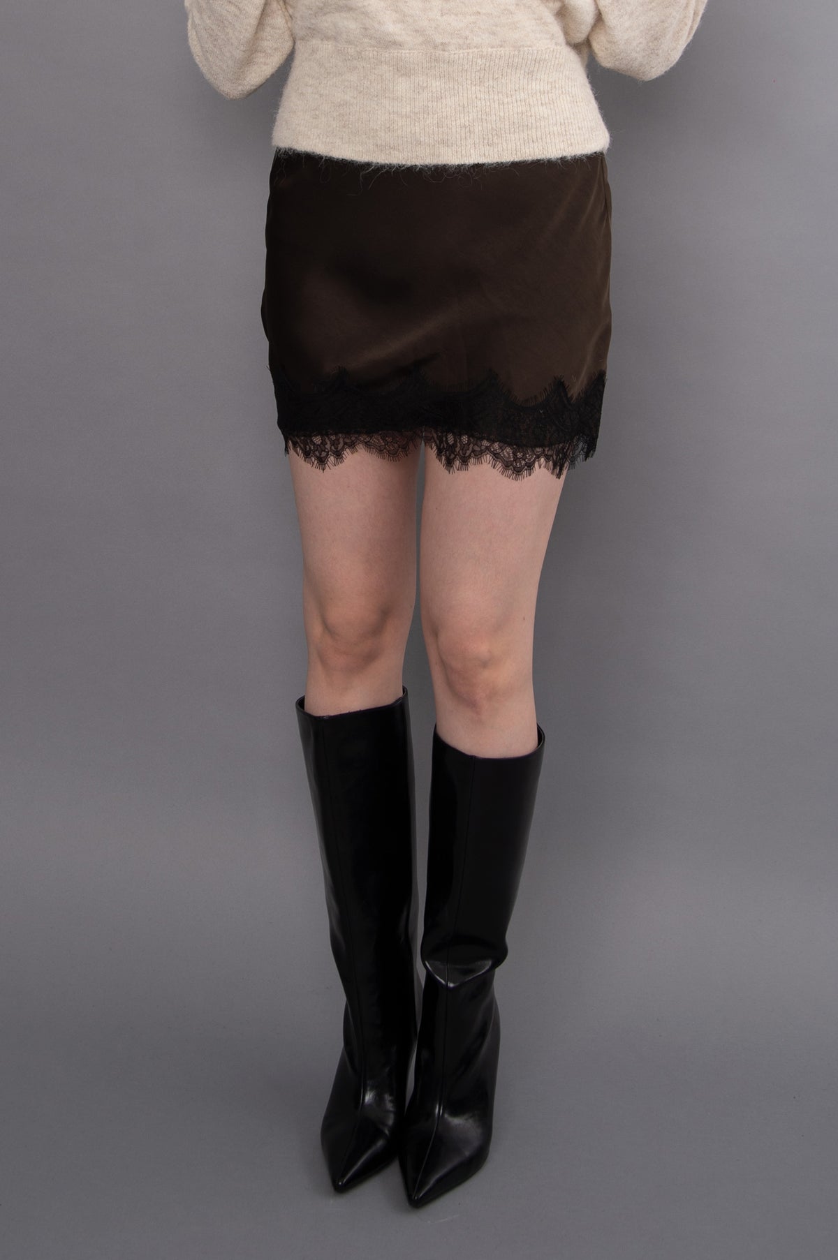 KIRA SATIN W/ LACE TRIM SKIRT