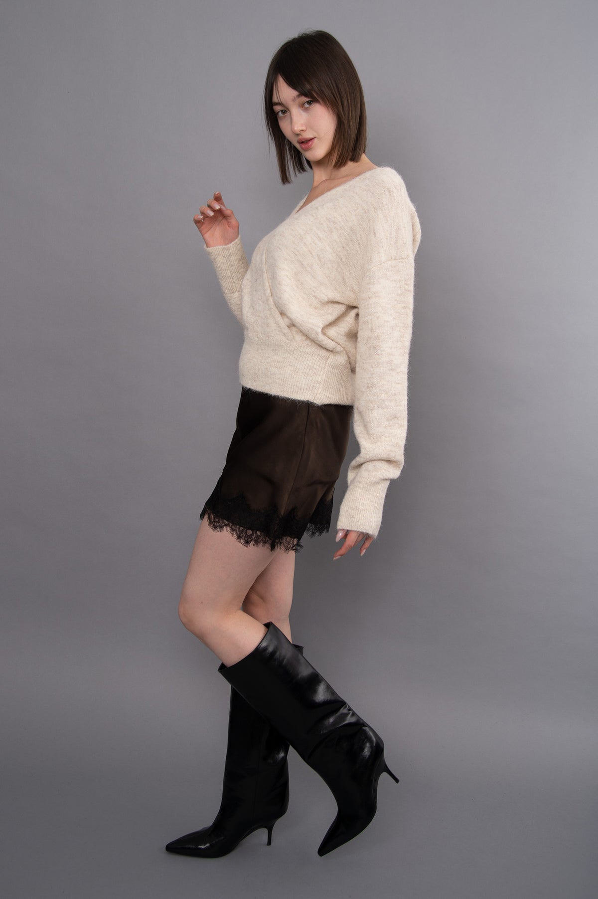 KIRA SATIN W/ LACE TRIM SKIRT