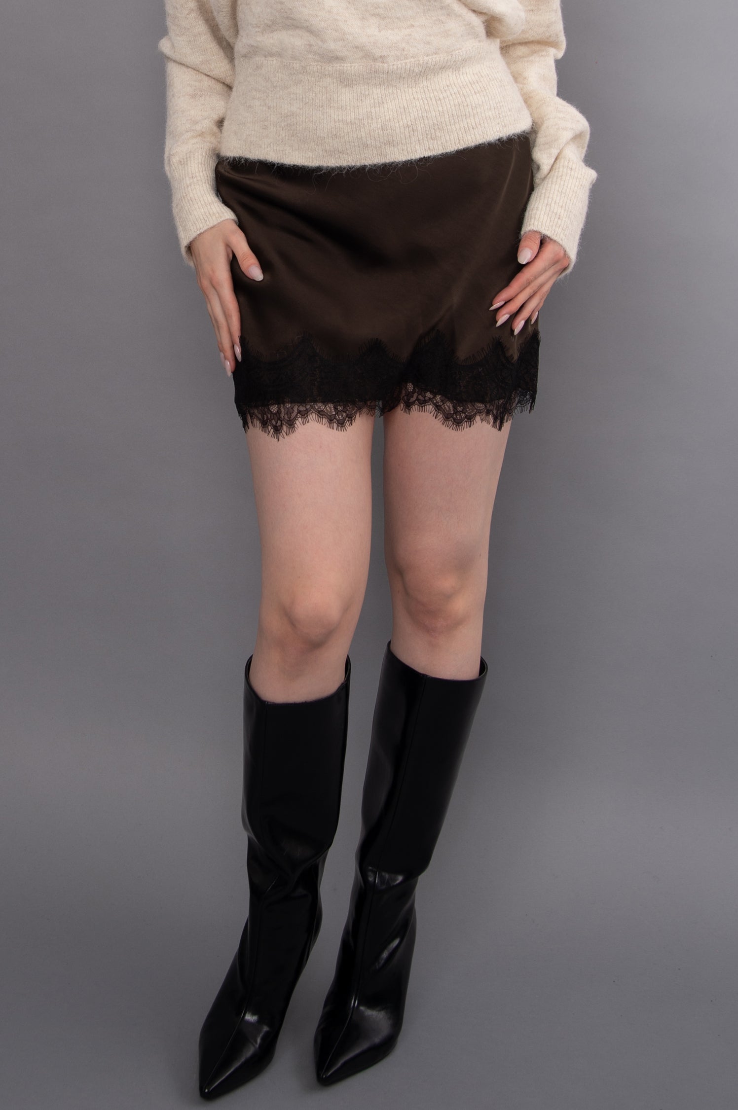 KIRA SATIN W/ LACE TRIM SKIRT