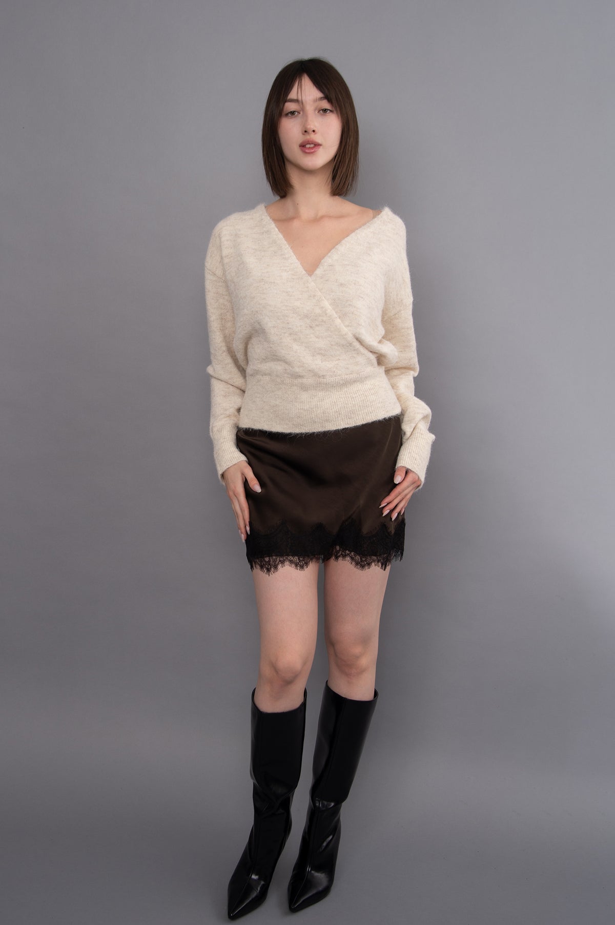 KIRA SATIN W/ LACE TRIM SKIRT