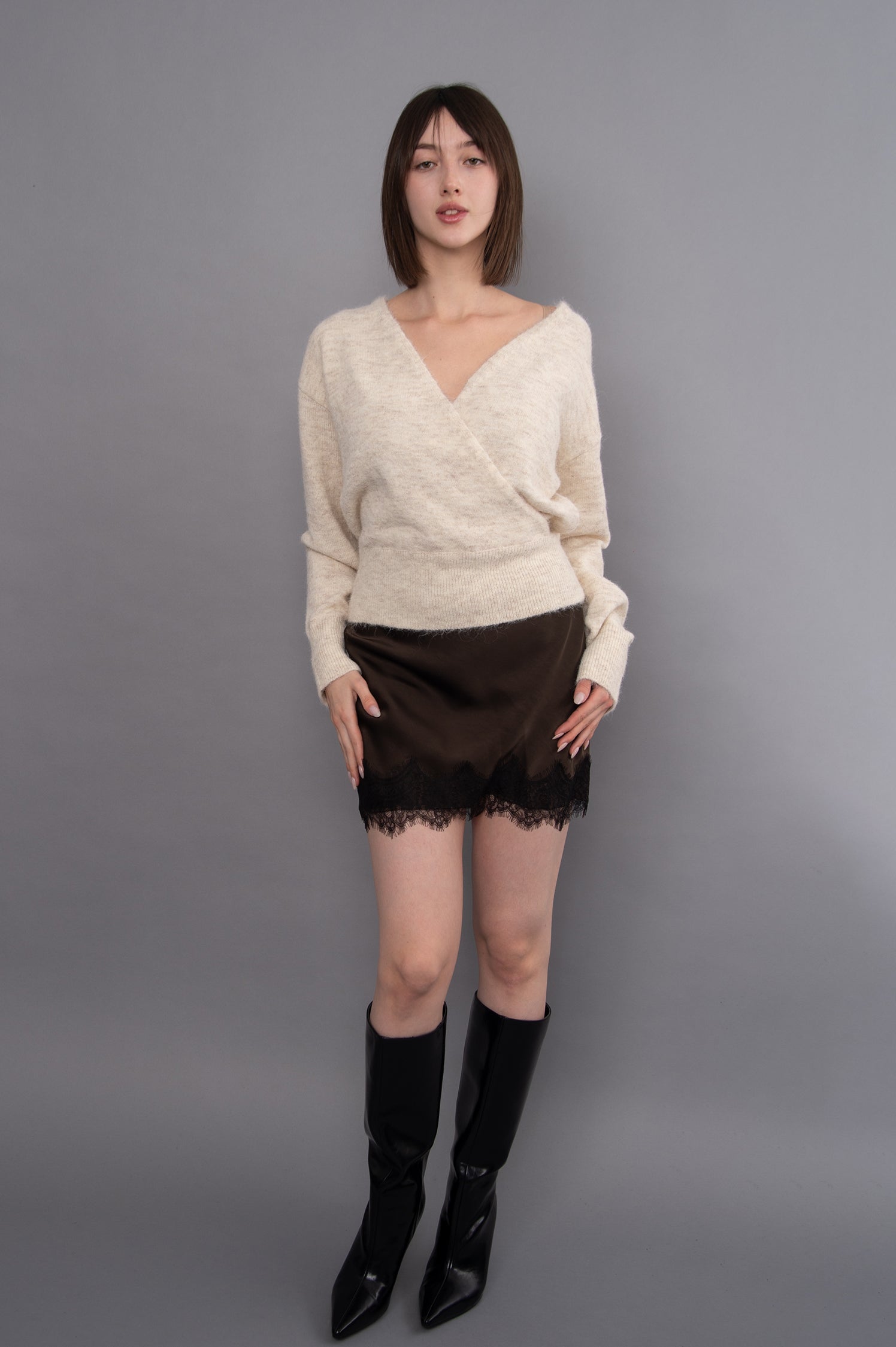 KIRA SATIN W/ LACE TRIM SKIRT