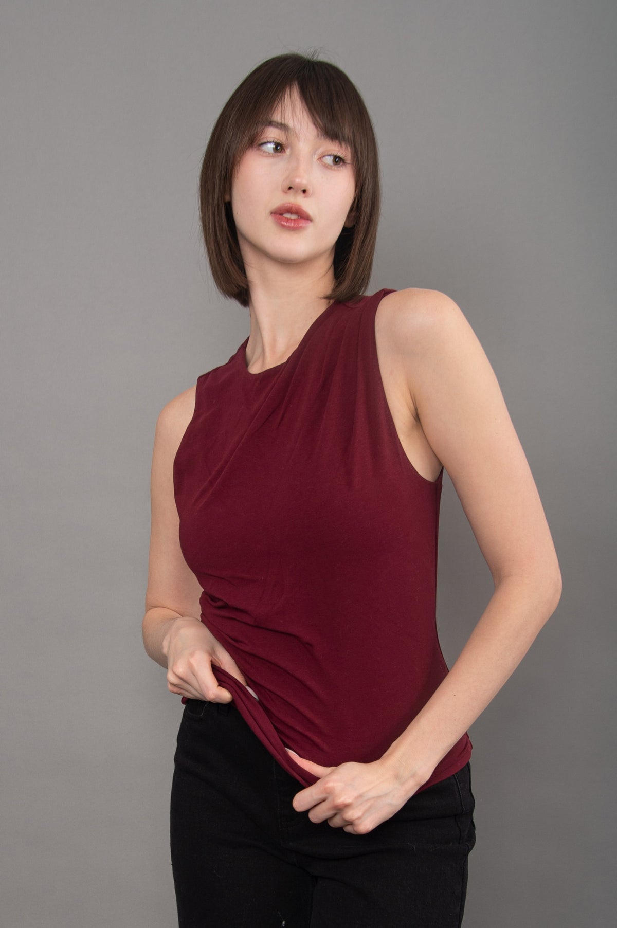RURI COTTON SLEEVELESS DRAPED TOP