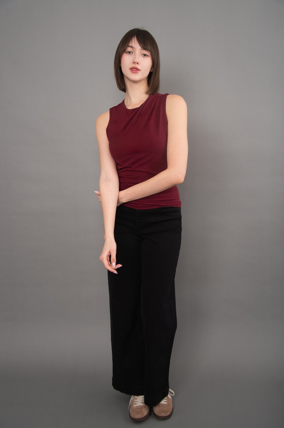 RURI COTTON SLEEVELESS DRAPED TOP