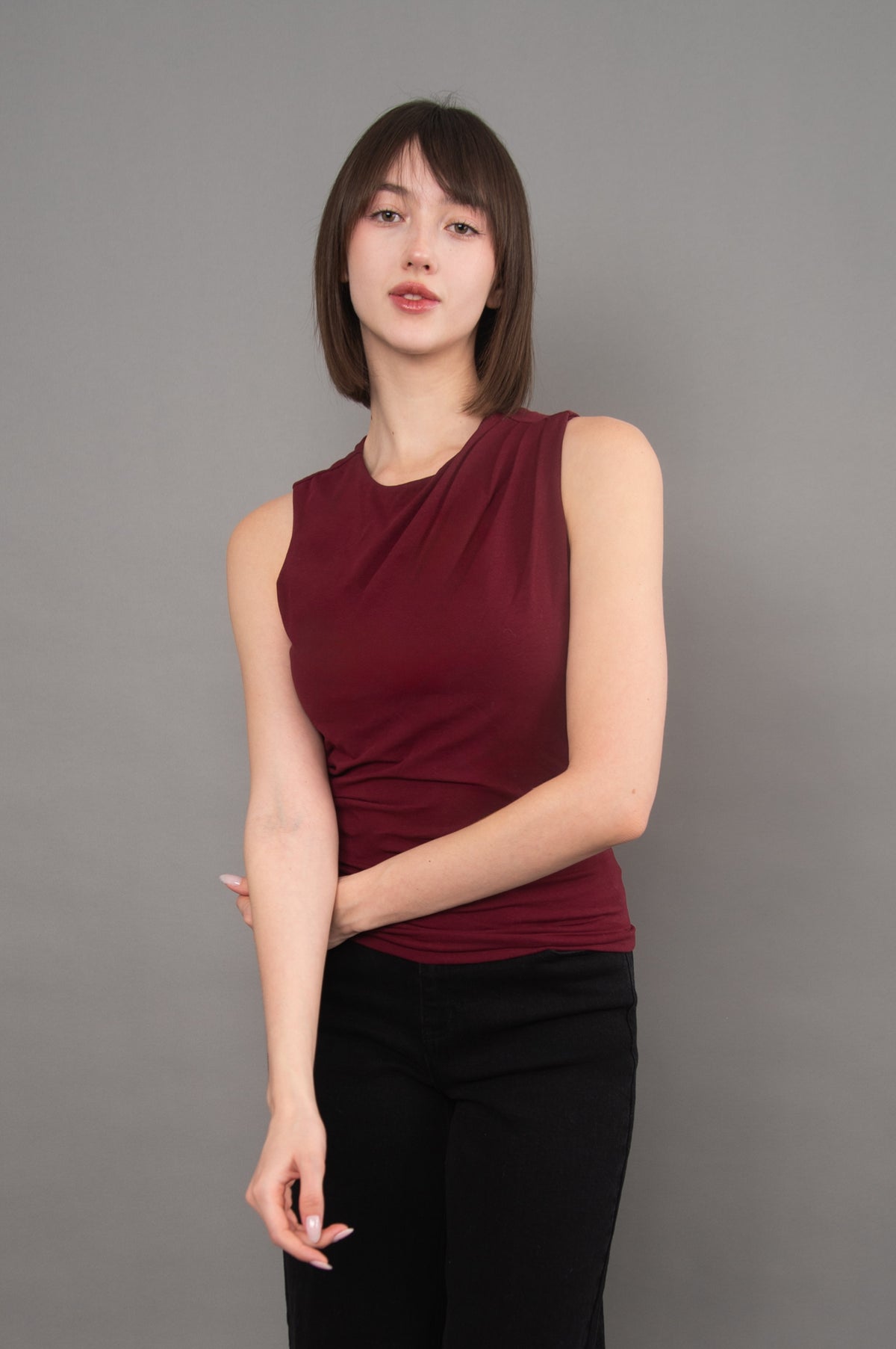 RURI COTTON SLEEVELESS DRAPED TOP