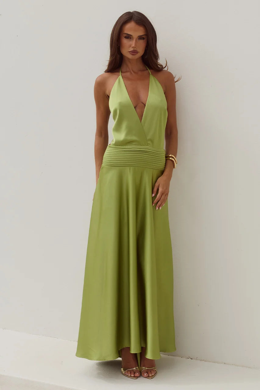 AMADINE DEEP V PLUNGE MAXI DRESS
