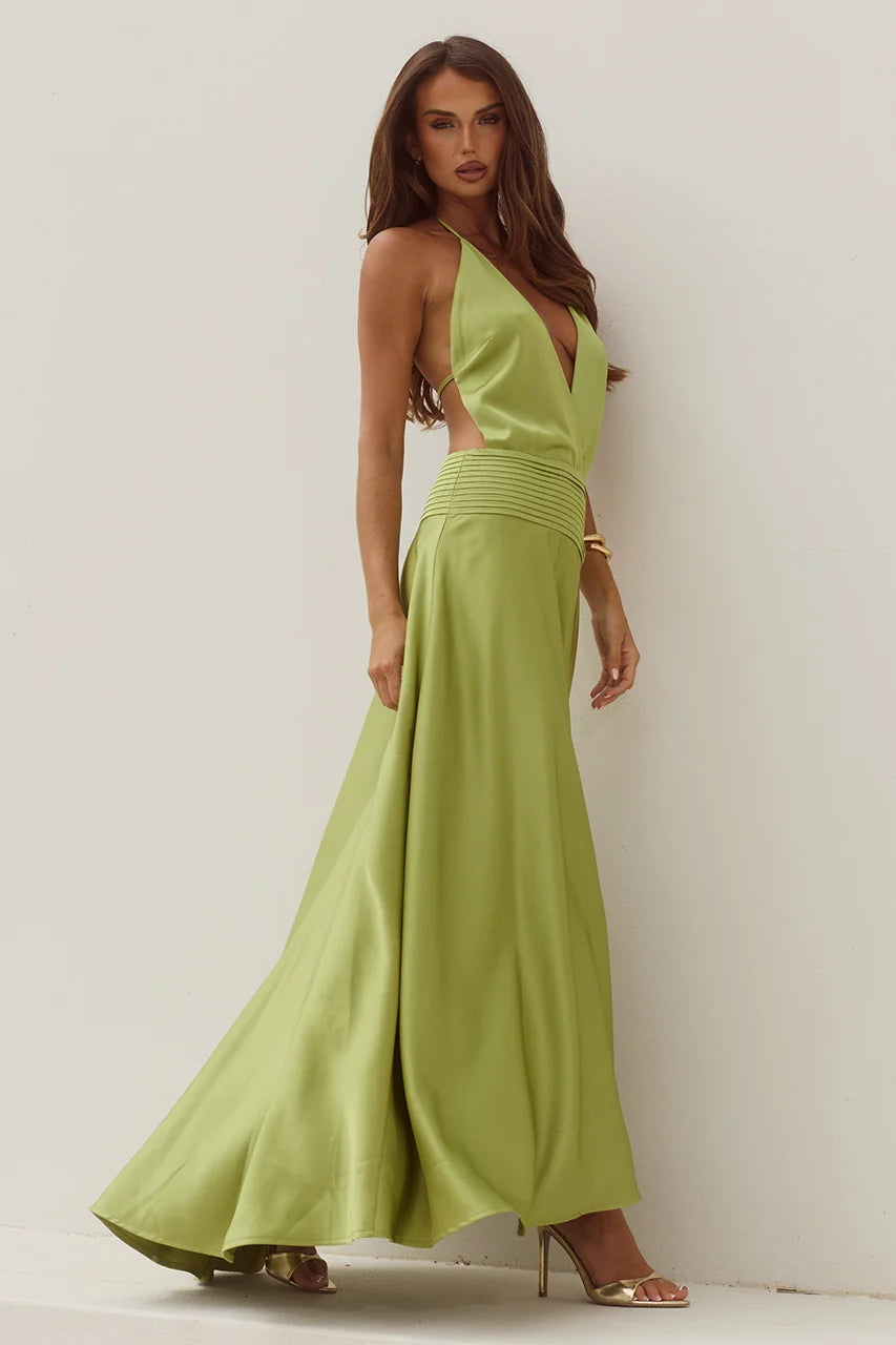 AMADINE DEEP V PLUNGE MAXI DRESS