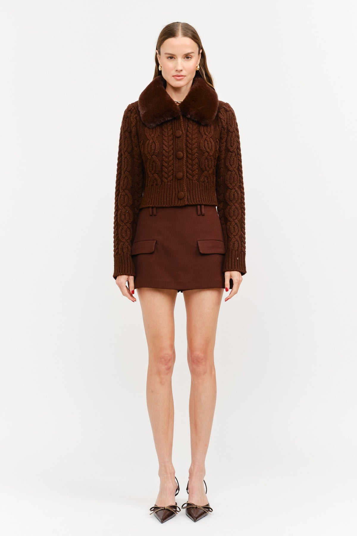 CHLOE FUR COLLARED CARDIGAN