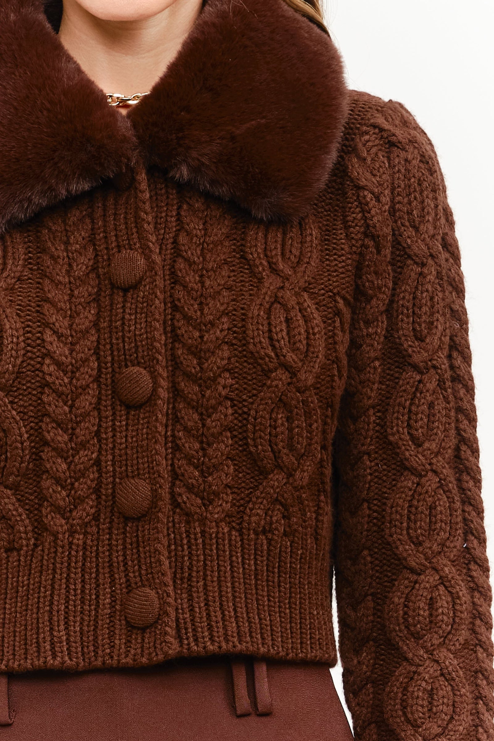 CHLOE FUR COLLARED CARDIGAN