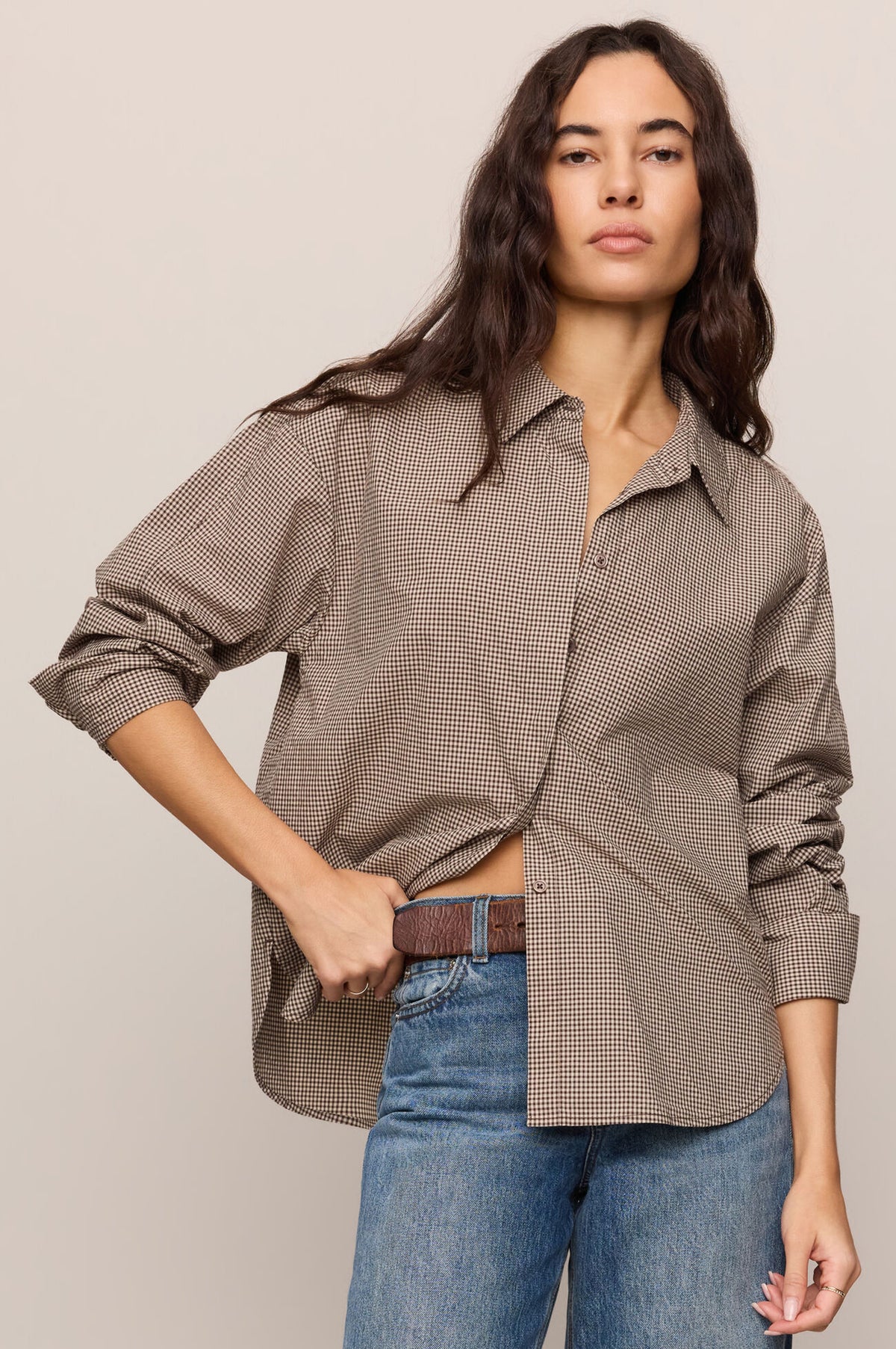 On Duty Gingham Button Up Top